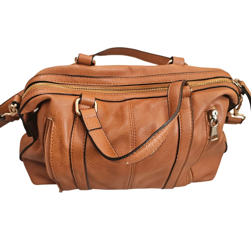 Conceal cognac Brown Faux Leather Crossbody Handbag Gold Hardware Key Charm
